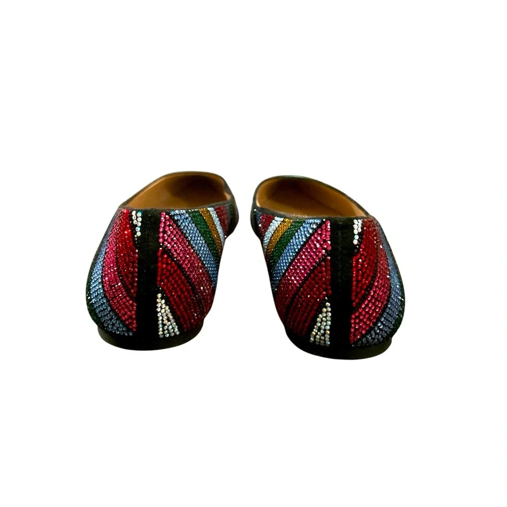 Pointed Toe Slip Flat Multicolor Rhinestone Size 8M